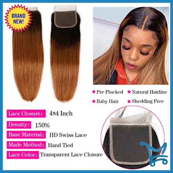 Brazilian Human Hair Weave Bundles with Lace Closure Straight Extensions main image 6